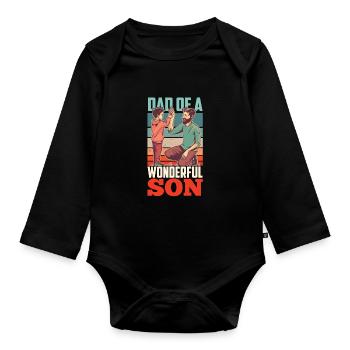 Father of a Wonderful Son Proverbs Daddy Papa - Organic Longsleeve Baby Bodysuit - black - Front