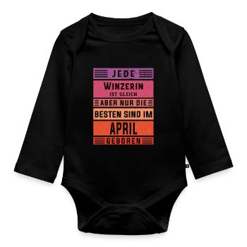 Weinbauer Geburtstag April geboren Winzerin - Baby Bio-Langarm-Body - Schwarz - Vorne
