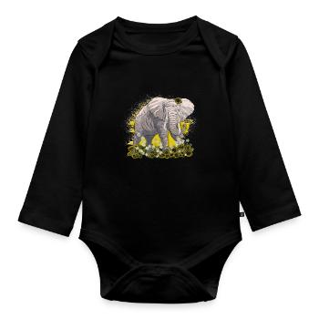 Éléphant - Body Bébé bio manches longues - noir - Devant