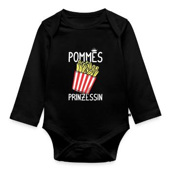 Pommes Prinzessin French Fries Fritten Ketchup Ges - Baby Bio-Langarm-Body - Schwarz - Vorne