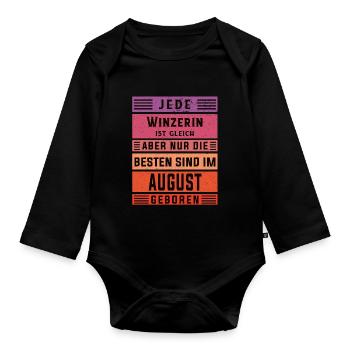 Weinbauer Geburtstag August geboren Winzerin - Baby Bio-Langarm-Body - Schwarz - Vorne