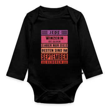 Weinbauer Geburtstag September geboren Winzerin - Baby Bio-Langarm-Body - Schwarz - Vorne