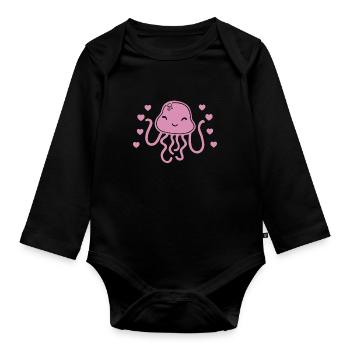 Niedliches Quallen-t-shirt - Baby Bio-Langarm-Body - Schwarz - Vorne