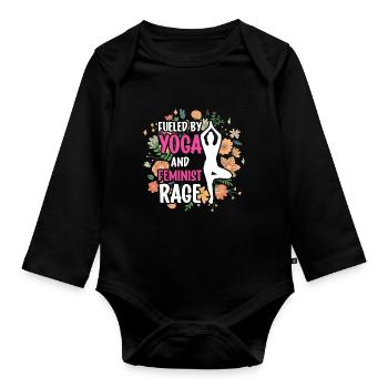 Driven by yoga and feminist anger women - Organic Longsleeve Baby Bodysuit - black - Front
