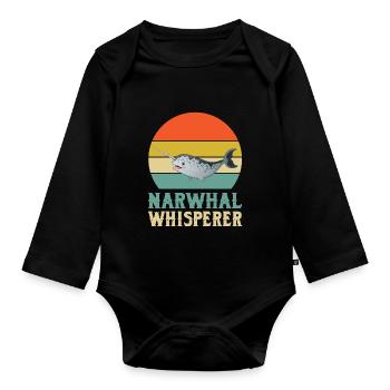Narwal Flüsterer - Baby Bio-Langarm-Body - Schwarz - Vorne