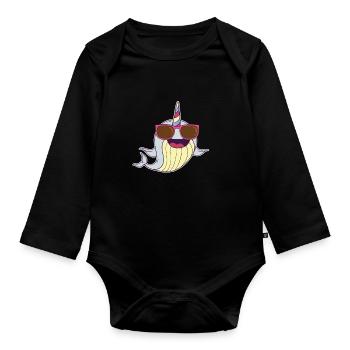 Süsser Narwal Mit Sonnenbrille - Baby Bio-Langarm-Body - Schwarz - Vorne