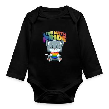 Leben mit Stolz LGBTQ Herz - Katze Umarmung LGBTQ - Baby Bio-Langarm-Body - Schwarz - Vorne