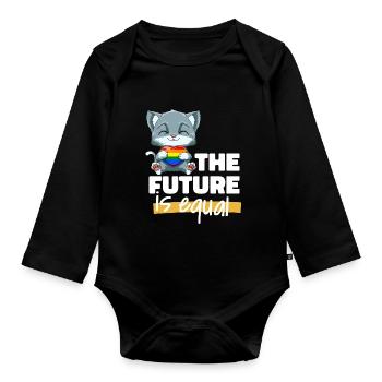 Niedliche LGBTQ Katze Herz - Katze LGBTQ Herz - Baby Bio-Langarm-Body - Schwarz - Vorne