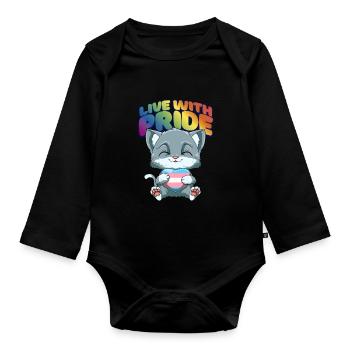 Niedliche Transgender Stolz Katze - Transgender - Baby Bio-Langarm-Body - Schwarz - Vorne