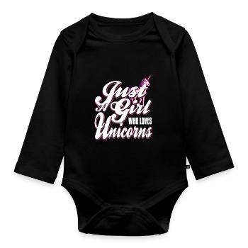 Juste une fille qui aime les licornes mignon génial - Body Bébé bio manches longues - noir - Devant