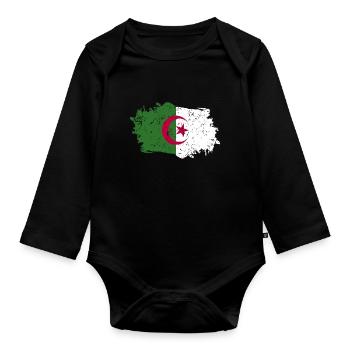 Algerien Flagge Grunge Algerien Fahne - Baby Bio-Langarm-Body - Schwarz - Vorne