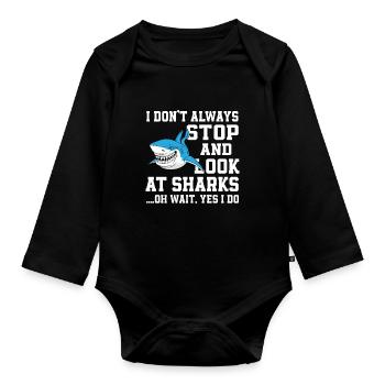 Funny shark saying - Organic Longsleeve Baby Bodysuit - black - Front