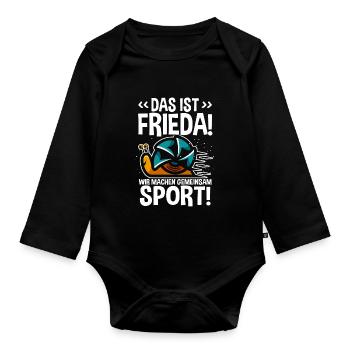 Das ist Frieda Wir machen gemeinsam Sport Joggen - Baby Bio-Langarm-Body - Schwarz - Vorne