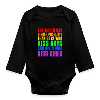 The world has bigger problems than LGBTQ+ People - Organic Longsleeve Baby Bodysuit - black - Front