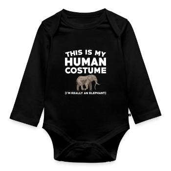 Funny elephant shirt - Organic Longsleeve Baby Bodysuit - black - Front
