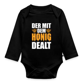 Der mit dem Honig dealt Lustiges Imker - Baby Bio-Langarm-Body - Schwarz - Vorne