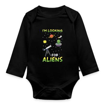 Astronomie Teleskop Astronom Geschenk - Baby Bio-Langarm-Body - Schwarz - Vorne