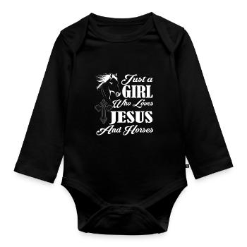 Just A Girl Who Loves Jesus And Horses Pferd - Baby Bio-Langarm-Body - Schwarz - Vorne