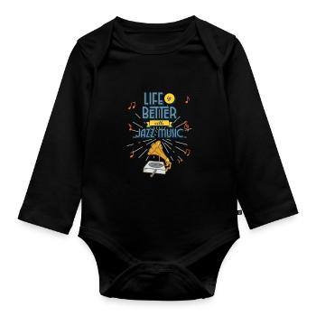 Life is better with jazz music - Body Bébé bio manches longues - noir - Devant