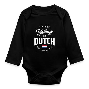 Je ne crie pas Je suis Dutch Funny Dutch Pride - Body Bébé bio manches longues - noir - Devant