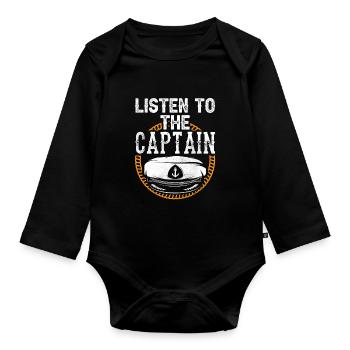 Écoutez le Captain Ship Boat Yacht Boat - Body Bébé bio manches longues - noir - Devant