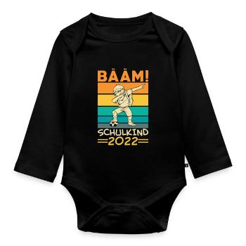 Bääm Schulkind 2022 Fußball - Baby Bio-Langarm-Body - Schwarz - Vorne