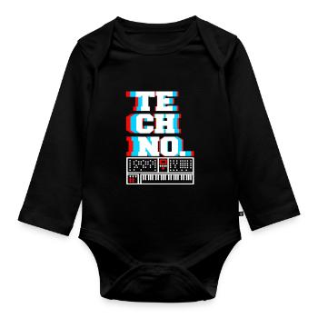 Retro TECHNO. Awesome Old School T-Shirt - Organic Longsleeve Baby Bodysuit - black - Front
