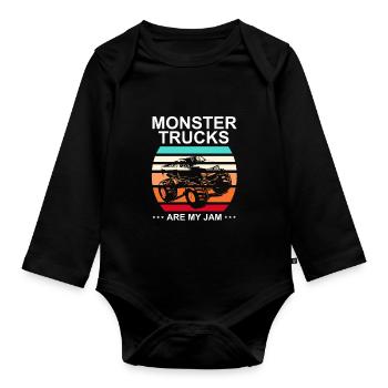 Retro Monster Trucks Are My Jam Awesome T-Shirt - Organic Longsleeve Baby Bodysuit - black - Front