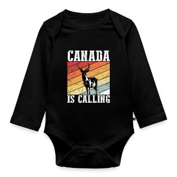 Canada Is Calling - Kanada Elch Elk Backpacker Ges - Baby Bio-Langarm-Body - Schwarz - Vorne