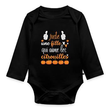 Juste une fille qui aime les citrouilles - Body Bébé bio manches longues - noir - Devant