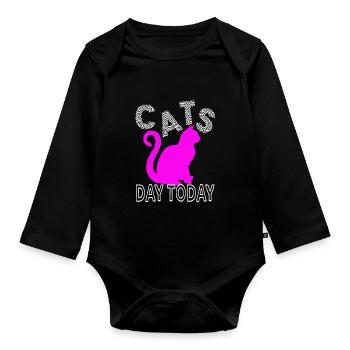 Cat Day Cat Day aujourd’hui pour les amoureux des chats - Body Bébé bio manches longues - noir - Devant