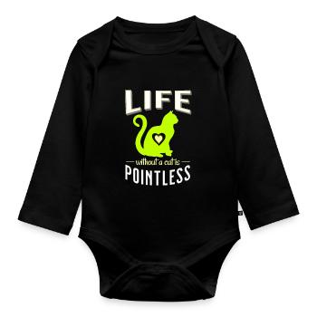 vert une vie sans chat est inutile chats - Body Bébé bio manches longues - noir - Devant