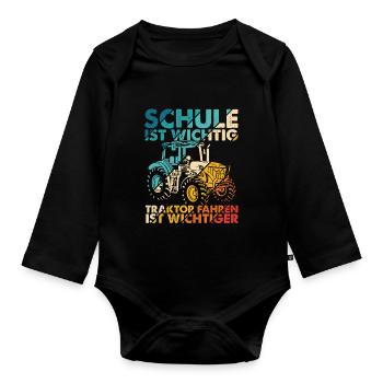 Traktor Spruch Schule Ist Wichtig Traktor Jungen T - Baby Bio-Langarm-Body - Schwarz - Vorne
