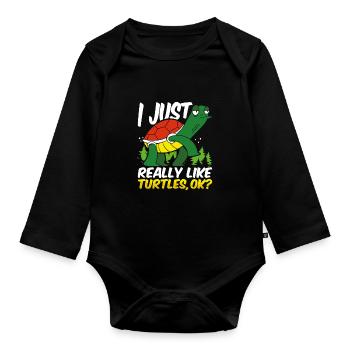 Just Really Love Turtles Turtle Lover - Organic Longsleeve Baby Bodysuit - black - Front