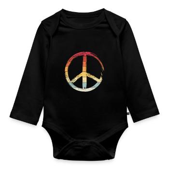 Friedenszeichen - Peace Frieden - Baby Bio-Langarm-Body - Schwarz - Vorne
