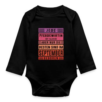 Pferde Geburtstag September geboren Pferdewirtin - Baby Bio-Langarm-Body - Schwarz - Vorne