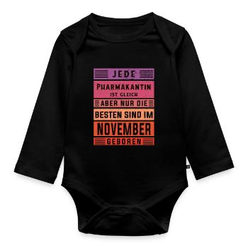Pharmazeut Geburtstag November geboren - Baby Bio-Langarm-Body - Schwarz - Vorne