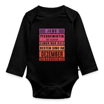 Pferde Geburtstag Dezember geboren Pferdewirtin - Baby Bio-Langarm-Body - Schwarz - Vorne