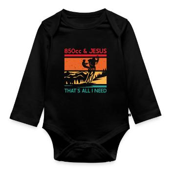 Snowmobile driver saying - Organic Longsleeve Baby Bodysuit - black - Front