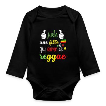 juste une fille qui aime le reggae - Body Bébé bio manches longues - noir - Devant