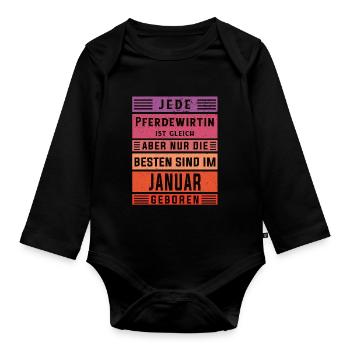 Pferde Geburtstag Januar geboren Pferdewirtin - Baby Bio-Langarm-Body - Schwarz - Vorne