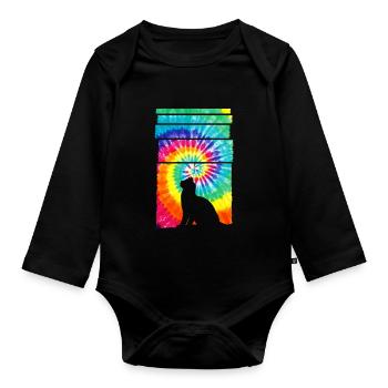 Cat Hippie Tie Dye - Baby Bio-Langarm-Body - Schwarz - Vorne