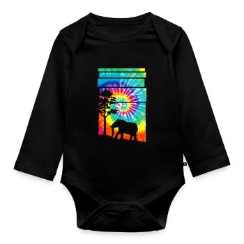 Afrika Safari Elefant - Baby Bio-Langarm-Body - Schwarz - Vorne
