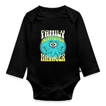 Family Institution Manager Mom Oktopus viele Hände - Baby Bio-Langarm-Body - Schwarz - Vorne