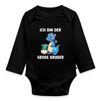 Drachen Großer Bruder - Ich bin der große Bruder - Baby Bio-Langarm-Body - Schwarz - Vorne