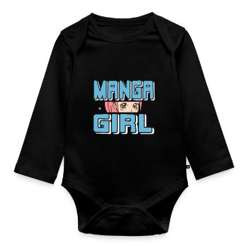 Manga Girl Retro Manga Lover For Her T-Shirt - Organic Longsleeve Baby Bodysuit - black - Front
