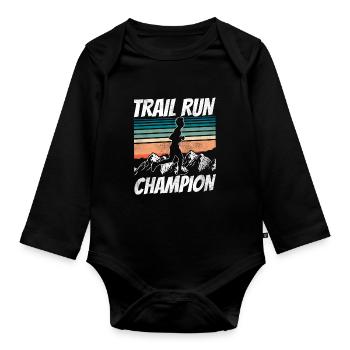 Trail Run Champion Runner Running Traillauf - Body Bébé bio manches longues - noir - Devant