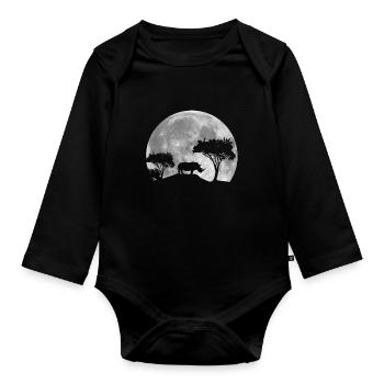 Rhino at night - Organic Longsleeve Baby Bodysuit - black - Front