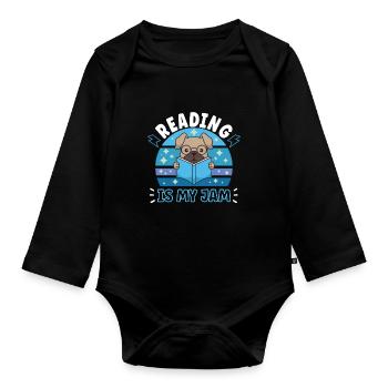 Book Reader Reading Literature Bookworm Gift Idea - Organic Longsleeve Baby Bodysuit - black - Front