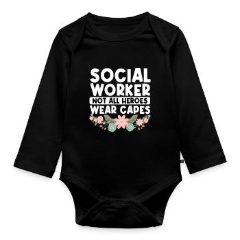 School Social Work Month Flowers - Baby Bio-Langarm-Body - Schwarz - Vorne